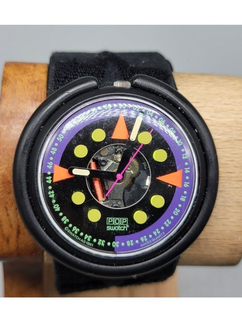 Swatch Pop 1991 Skeleton Uphill Watch Swiss Vintage 46mm Adjustable Ultra Rare